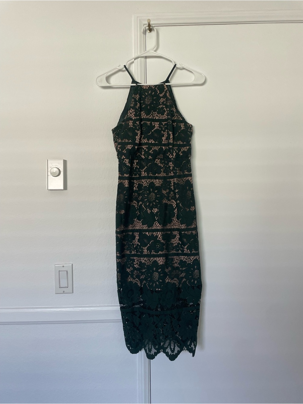 Bardot Dark Green Lace Halter Midi Dress